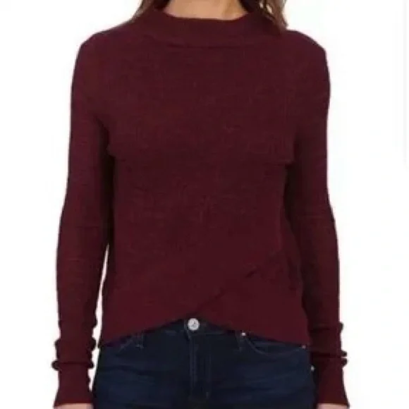 Free People Plum Maroon Wrap Split Hem Mock Neck Long Sleeve Sweater Top Large - Picture 3 of 7